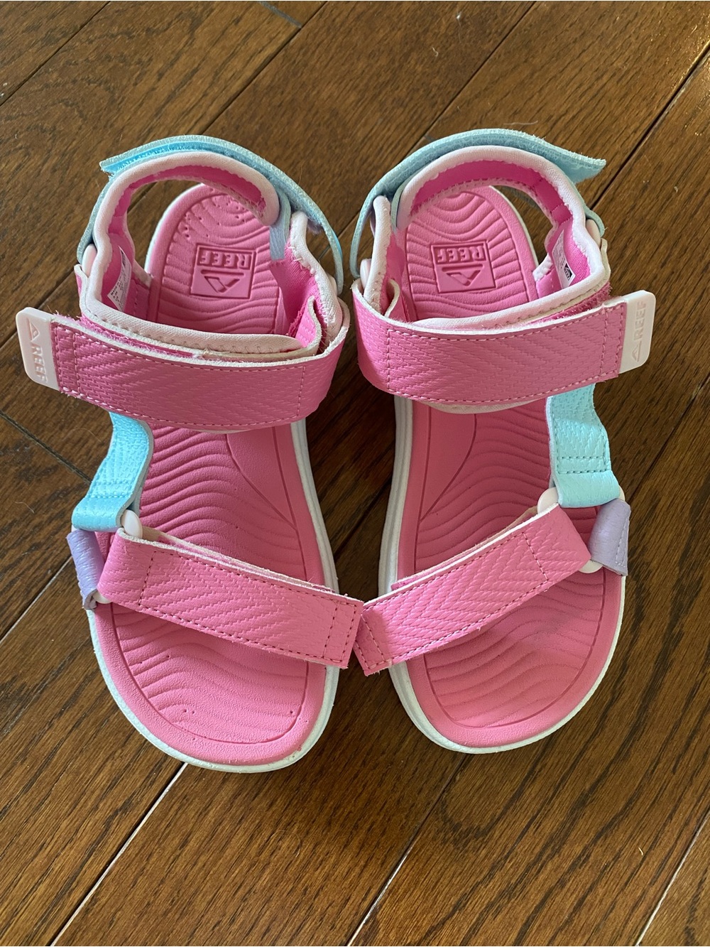 Reef Kids Pink and Light Blue Adjustable Hook-and-Loop Sandals